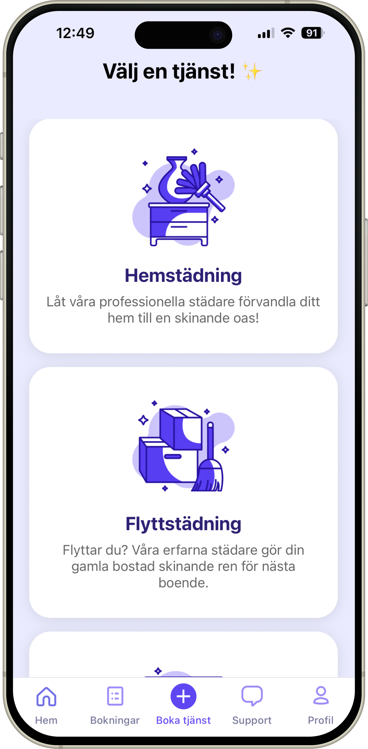 Cleenki app – välj städtjänst