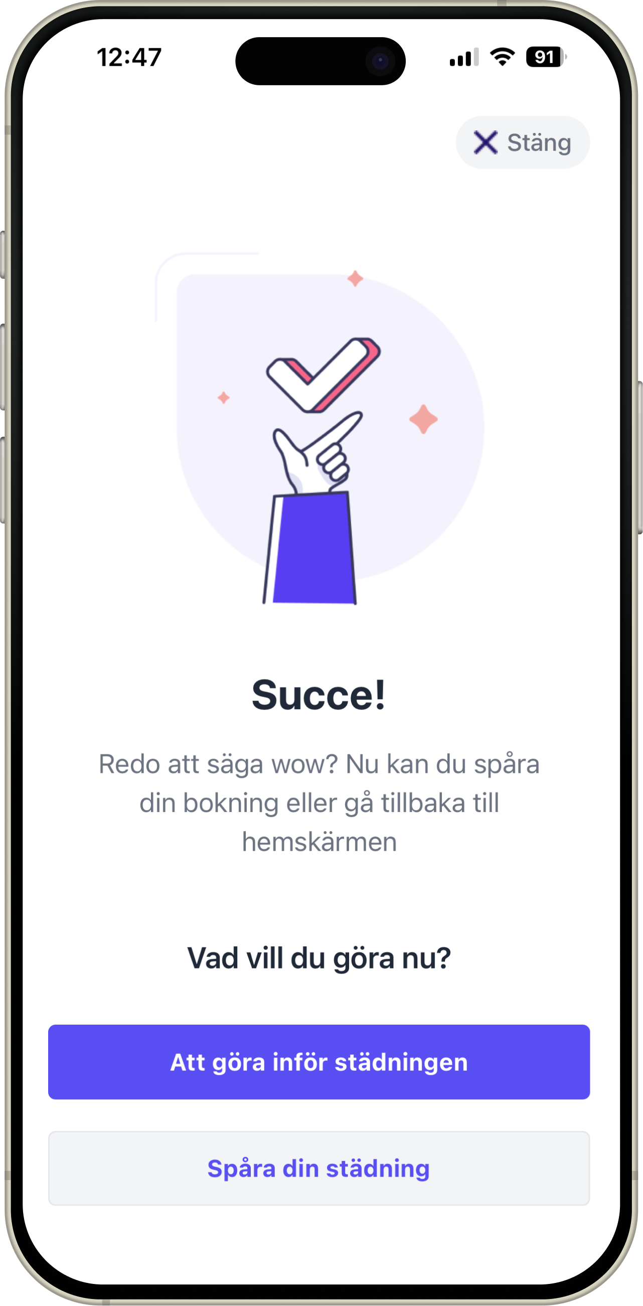 Cleenki app, bokning klar